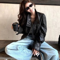 批发黑色<b class='q'>皮衣</b>外套女2026春秋新款今年流行爆款小个子酷飒风高级感韩系