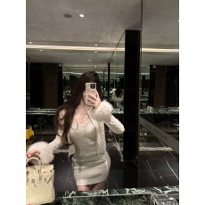 批发气质名媛风外穿针织开衫外套连衣裙女秋冬季新款超好看<b class='q'>时尚</b>两件套