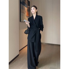 批发时尚气质两件套<b class='q'>女</b>2026秋季新款黑色系带西装外套阔腿长裤<b class='q'>职业</b><b class='q'>套装</b>