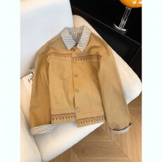 批发卡其色翻领巴恩风复古工装外套女秋冬休闲百搭夹克上衣设计感小众