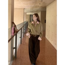 批发法式老钱风慵懒复古假两件<b class='q'>衬衫</b>女2026秋季新款卡其色拼接宽松上衣