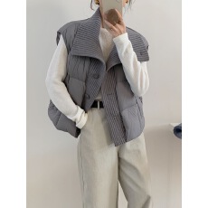 批发2026年冬季新款时尚百搭休闲棉服<b class='q'>马甲女</b>短款宽松拼接立领背心马夹