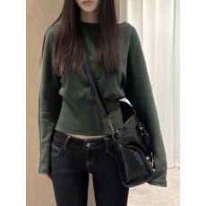 辣妹一字肩美式复古简约收腰百搭休闲女上衣长袖卫衣春秋新款爆款