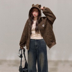批发早秋季连帽拉链<b class='q'>卫衣</b>女2026新款长袖宽松<b class='q'>开衫</b>慵懒风正流行豹纹外套