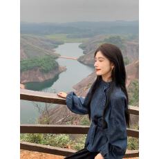 批发美式复古显瘦立领蝴蝶结牛仔外套女<b class='q'>秋</b>冬季新款高级感减龄宽松卫衣