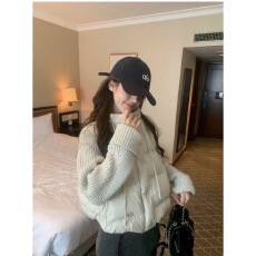 批发毛线拼接棉服女立领短<b class='q'>裤</b>韩版宽松洋气棉衣冬季加厚保暖百搭外套女