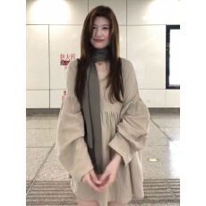 批发文艺氛围感灰色宽松灯笼袖<b class='q'>连衣裙</b>女秋季气质设计款叠穿长袖裙子