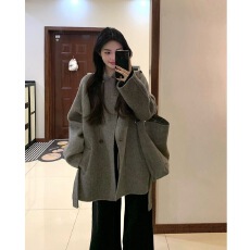 批发深冬独特超好看灰色呢子大衣女入冬季2026新款毛呢外套小个子加厚