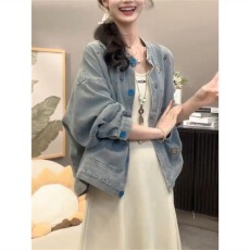 批发重工刺绣时尚设计感复古<b class='q'>牛仔</b><b class='q'>外套</b>女宽松显瘦百搭<b class='q'>大码</b>胖mm女士上衣