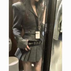 批发深灰色学院风jk制服小香风套装女秋冬季西装外套a字半身裙两件套