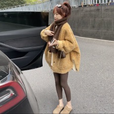 批发<b class='q'>韩国</b>复古仿羊羔毛呢外套女秋冬加厚宽松皮毛一体百搭上衣懒惰风