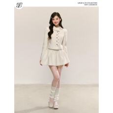 批发QDQD 法式千金风高级感毛呢套装短款设计感外套褶皱<b class='q'>蓬蓬</b>半身短裙