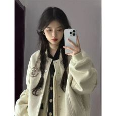 批发韩系宽松慵懒风~<b class='q'>棒球</b><b class='q'>服外套</b>女秋冬新款小个子宽松飞行员夹克开衫