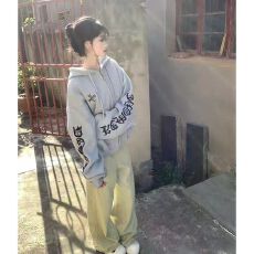 批发【华夫格复合】华夫格美式哥特风刺绣字母连帽<b class='q'>开衫</b><b class='q'>卫衣</b>女春秋宽松