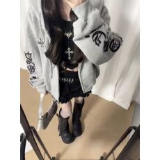 华夫格复合帅就完了!!!字母刺绣美式哥特华夫格连帽卫衣I