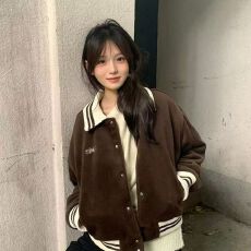 批发美拉德穿搭字母刺绣翻领夹克外套美式复古棒球服女2025春季上衣潮