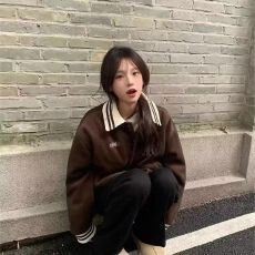 批发美式复古棒球服外套女春季字母刺绣翻领夹克宽松美拉德穿搭上衣潮