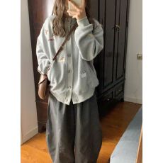 批发卡通小狗刺绣开衫宽松慵懒风国潮牌立领夹克卫衣<b class='q'>男</b>女外套秋冬款