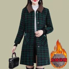 批发轻奢高档秋冬格子<b class='q'>妈妈装</b>加绒加厚毛呢外套女水貂绒中长款皮毛一体