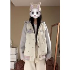 批发【纯棉复合银狐绒】2025秋新款可爱趣味减龄小猫魔术贴设计插肩袖