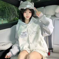 批发【纯棉复合银狐绒】宅萌可爱猫咪魔术贴连帽<b class='q'>卫衣</b>女秋冬季加绒加厚