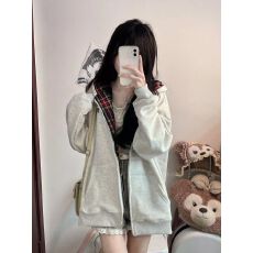 批发春秋款美式慵懒chic三条杠短款外套女棒球服卫衣女款初秋穿搭开衫