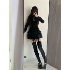 批发【莫尔代棉】十字架镂空高领内搭长袖t恤女春夏秋季蓬蓬蛋糕裙