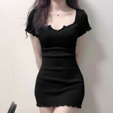 批发辣妹针织短袖T恤连衣裙女<b class='q'>夏</b>季小个子纯欲包臀短裙风情万种的裙子