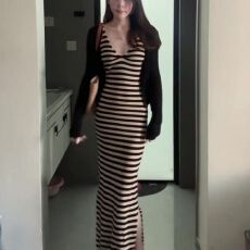 批发求职季夏款女装条纹吊带连衣裙两件套开衫外搭遮肉显瘦长款<b class='q'>包臀</b>裙