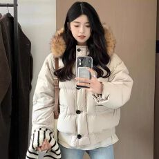 批发大毛领短款羽绒棉服女2026新款宽松面包服小个子加厚冬季棉衣外套
