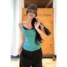批发绿色蕾丝拼接假两件吊带小背心女夏外穿修身辣妹短款无袖内搭上衣