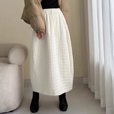 批发胖妹妹大码华夫格夹棉半身裙女2025冬高腰慵懒遮胯显瘦A字裙子