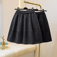 批发大码复古学院风毛呢半身裙2025秋<b class='q'>冬</b>a字蓬蓬裙遮胯显腿长呢子中裙