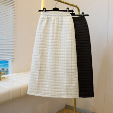 批发大码胖MM2025<b class='q'>冬</b>新款夹棉加厚华夫格a字大摆裙后开叉中长包臀裙