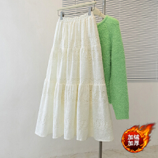 批发法式加绒磨毛镂空勾花蕾丝半身裙大码胖MM2025<b class='q'>冬</b>季休闲减龄伞裙女