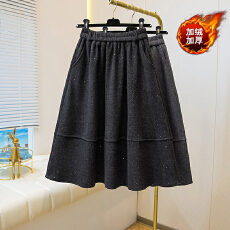 批发亮片毛呢加绒花苞裙大码胖MM2025高腰显瘦气质百搭蓬蓬a字半身裙