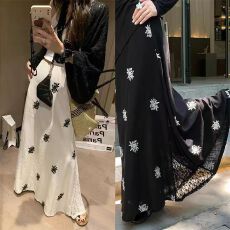 批发大码胖MM<b class='q'>亚麻</b>刺绣蕾丝拼接半身裙2026夏新款a字中长款设计感裙子