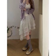 批发2026新款大码复古波点气质淑女松紧腰荷叶蛋糕不规则雪纺半身裙女