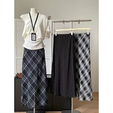 批发复古格纹包臀鱼尾半身裙女大码胖MM2026夏薄纱雪纺裙高腰显瘦长裙