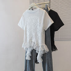 批发大码胖MM2026夏款款圆领后背拼接<b class='q'>蕾丝</b>显瘦不规则上衣
