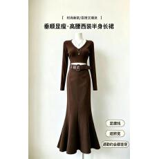 批发大码胖MM高级感西装八片鱼尾半身裙女2026秋冬款高腰<b class='q'>显瘦</b>时尚包臀