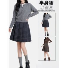 批发复古格纹半身裙女2026<b class='q'>秋</b>大码胖MM松紧腰显瘦百褶短裙a字裙半裙女