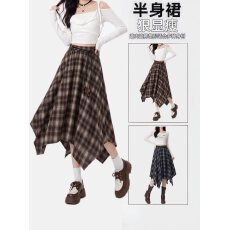 批发毛呢不规则格子裙女大码胖MM2026新款复古高腰垂感a字大摆半身裙