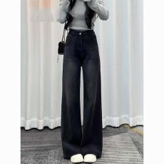 批发黑灰色宽松显瘦阔腿牛仔裤女2026夏新款大码直筒垂感拖地长裤子