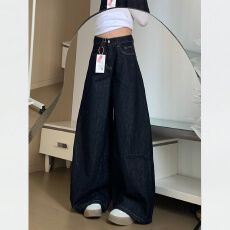 批发韩潮袭人高腰百搭显瘦深蓝阔腿显瘦牛仔裤女<b class='q'>秋</b>季新款垂感阔腿拖地