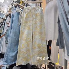 批发早秋新款<b class='q'>牛仔裤</b><b class='q'>女</b>晕染花色直筒裤高腰新款休闲裤拖地阔腿裤子