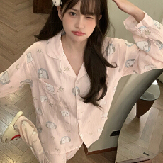 批发100%纯棉<b class='q'>婴儿</b>双层纱布睡衣女长袖长<b class='q'>裤</b>春秋卡通可爱少女家居服套装