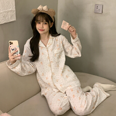 批发100%纯棉<b class='q'>婴儿</b>双层纱布睡衣女长袖长<b class='q'>裤</b>春秋卡通可爱少女家居服套装