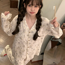 批发100%纯棉<b class='q'>婴儿</b>双层纱布睡衣女长袖长裤<b class='q'>春秋</b>卡通可爱少女家居服<b class='q'>套装</b>