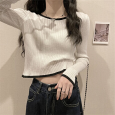批发短款上衣配高腰裤女早秋内搭针织<b class='q'>打底</b>衫2025新款修身显瘦长袖t恤
